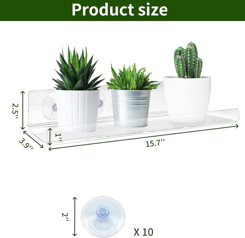 Pusonor 2 Pack Suction Cup Window Shelf for Plants 16 Inches, Clear Acrylic Indoor Plant Shelf Window Ledge Garden Sill Extender for Micro Greens, Seed Starter Pots, Herb Planters - Image 2